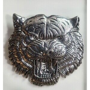 Tiger Head Brooch Large 2 In X 2 In Silver Tone